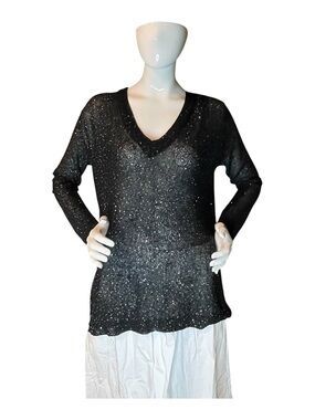 Zara Black Knit Sweater with Iridescent Sequins
